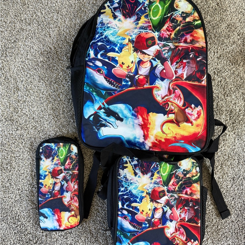 Brand new Pokémon backpack with lunch box and supply holder